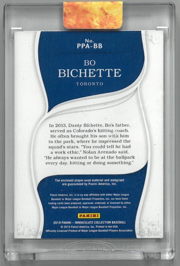 Bo Bichette signed 2019 Panini Immaculate Collection Rookie On Card Auto/RPA- /5