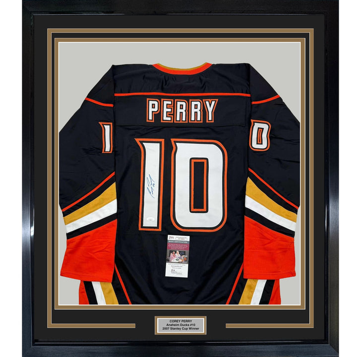 Framed Autographed/Signed Corey Perry 35x39 Anaheim Black Jersey JSA COA