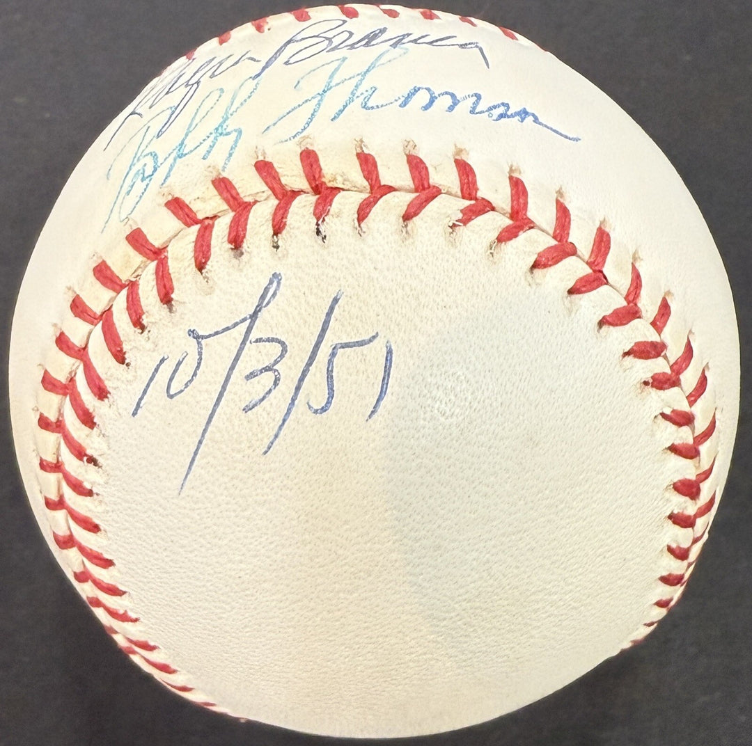Bobby Thomson Ralph Branca Signed Official NL Baseball 10/3/51 Auto Giants PSA