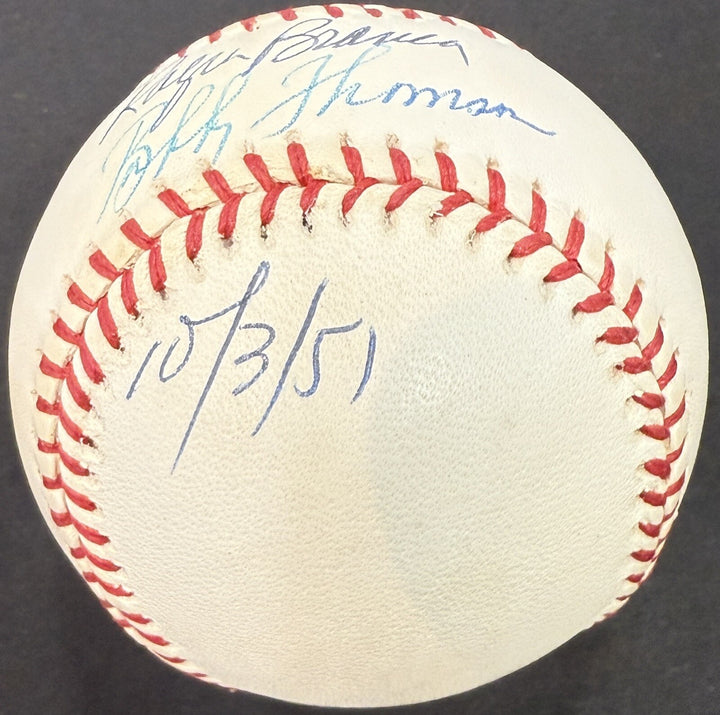Bobby Thomson Ralph Branca Signed Official NL Baseball 10/3/51 Auto Giants PSA