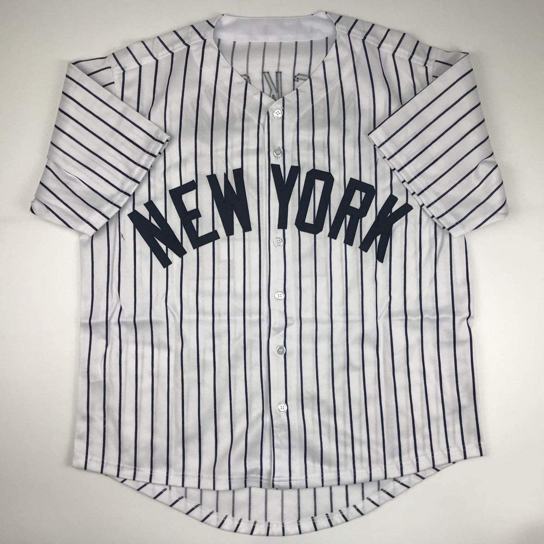 Autographed/Signed Reggie Jackson New York NY Pinstripe Jersey JSA COA