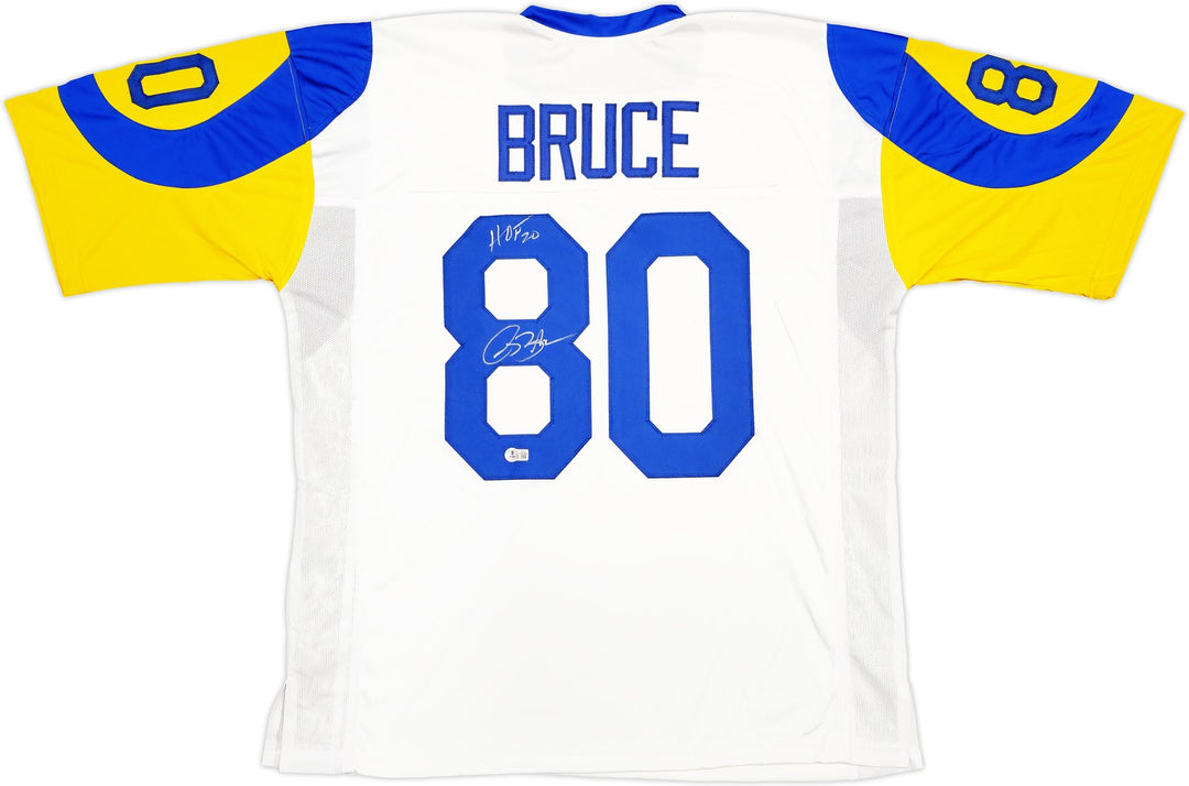 St. Louis Rams Isaac Bruce Signed White Jersey "HOF 20" Beckett Witness