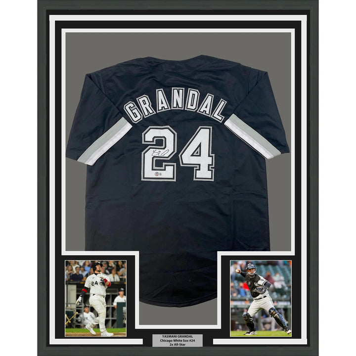 Framed Autographed/Signed Yasmani Grandal 33x42 Chicago Black Jersey Beckett COA