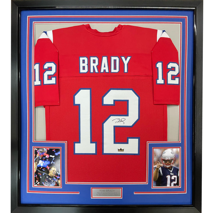 Framed Facsimile Autographed Tom Brady 33x42 Red Reprint Laser Auto Jersey