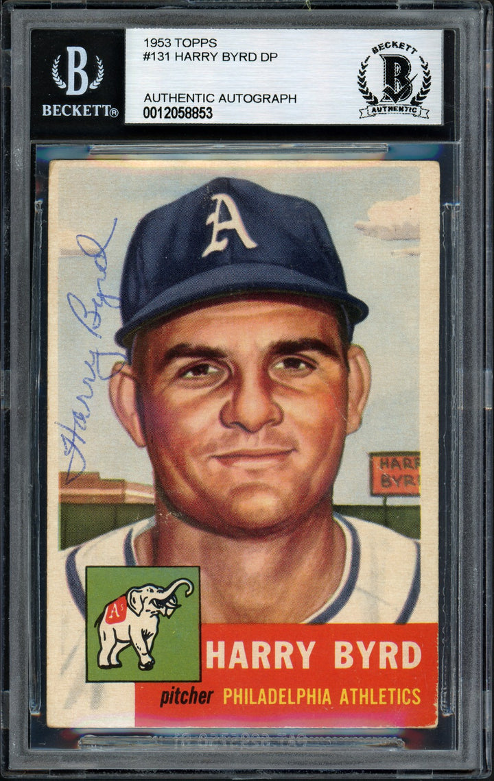 Harry Byrd Signed 1953 Topps Rookie Card #131 Philadelphia A's Beckett #12058853