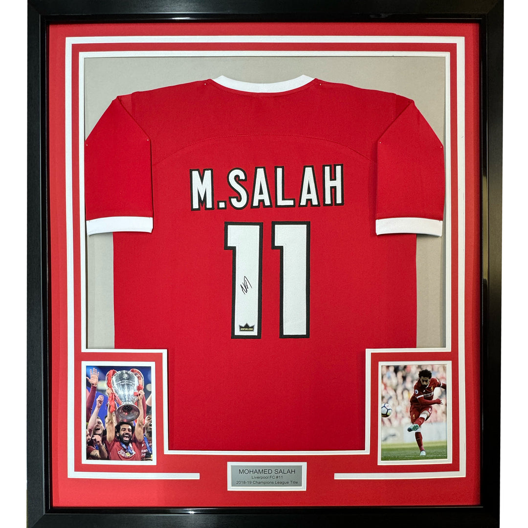 Framed Facsimile Autographed Mohamed Mo Salah 35x39 Liverpool Red Reprint Jersey