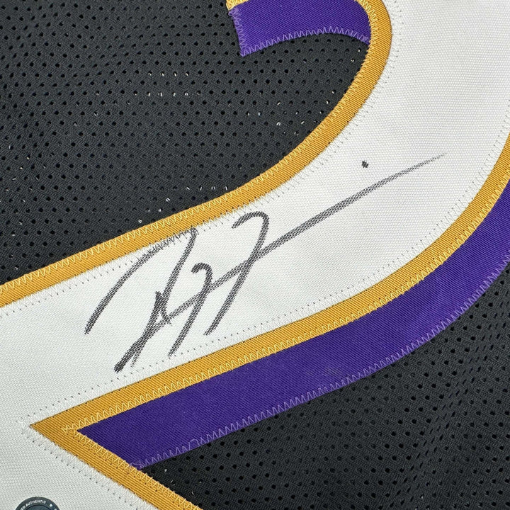 Autographed/Signed RAY LEWIS Baltimore Black Football Jersey JSA COA Auto