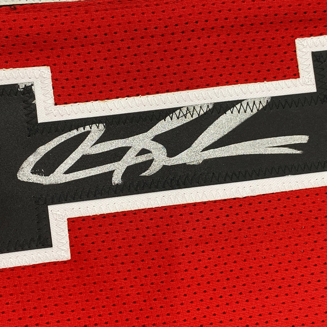 Autographed/Signed Dennis Rodman Chicago Split Red/Black Jersey Beckett COA