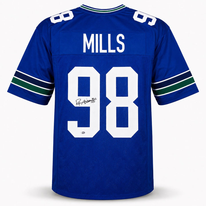 Seattle Seahawks Rylie Mills Signed Blue Throwback Jersey MCS Holo