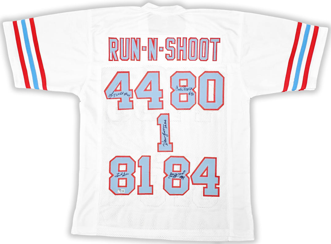 Houston Oilers Run & Shoot Signed White Jersey 5 Sigs Warren Moon Beckett Wit