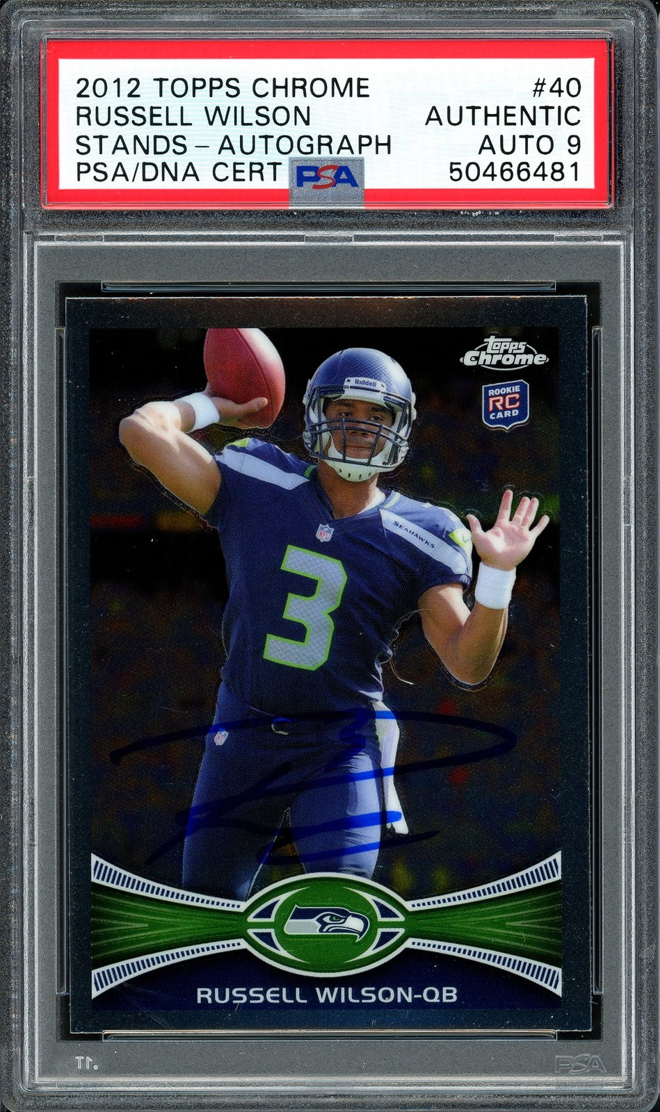 Russell Wilson Signed 2012 Topps Chrome RC 40 Seahawks Auto 9 PSA/DNA #50466481