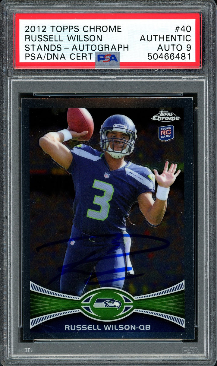 Russell Wilson Signed 2012 Topps Chrome RC 40 Seahawks Auto 9 PSA/DNA #50466481