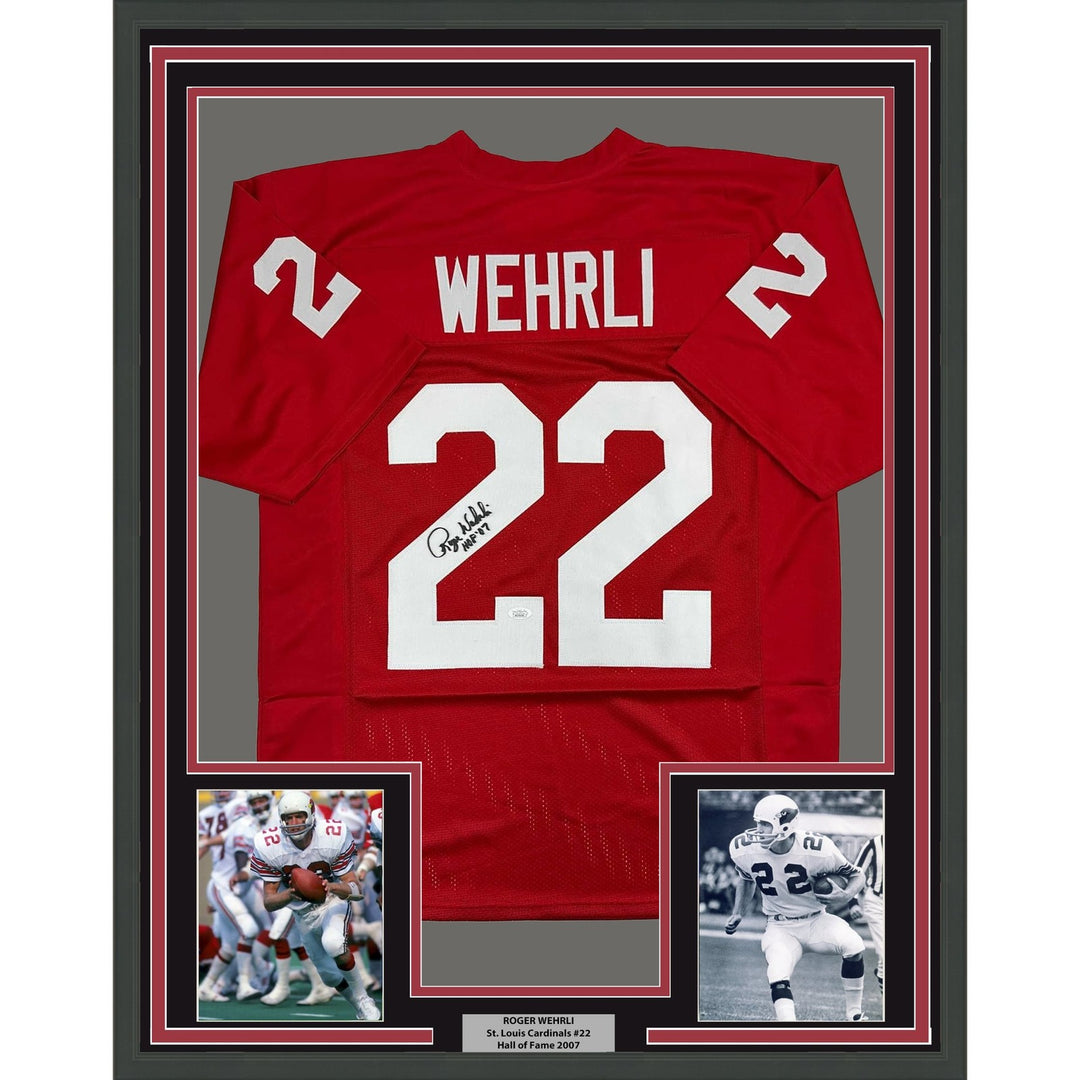 Framed Signed Roger Wehrli 35x39 HOF 07 Arizona Red Jersey JSA COA