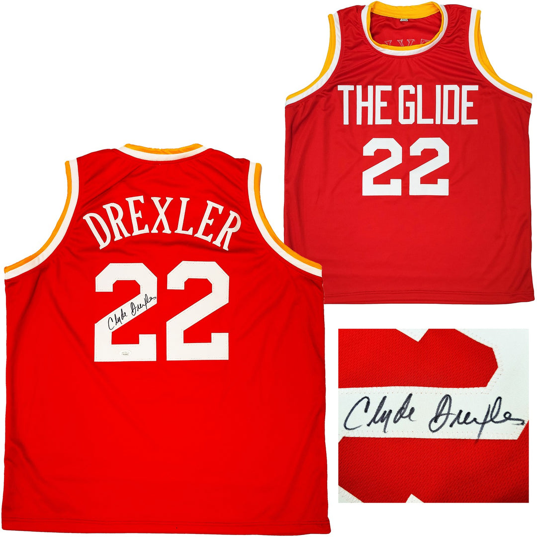 Houston Rockets Clyde Drexler Autographed Signed Red Jersey The Glide JSA