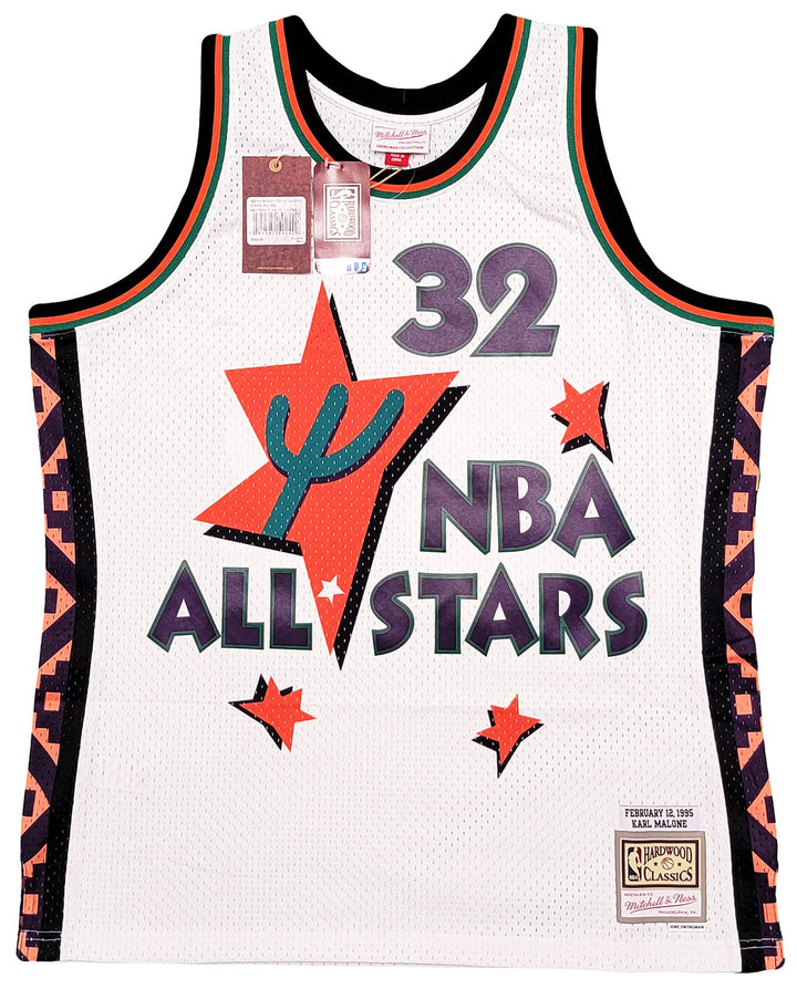 Jazz Karl Malone Auto White Purple Auth Mitchell Ness 1995 ASG Jersey XL Beckett