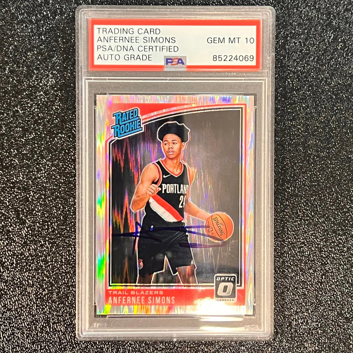 2018-19 Donruss Optic #186 Anfernee Simons Signed Card AUTO Graded 10 PSA Slabbe