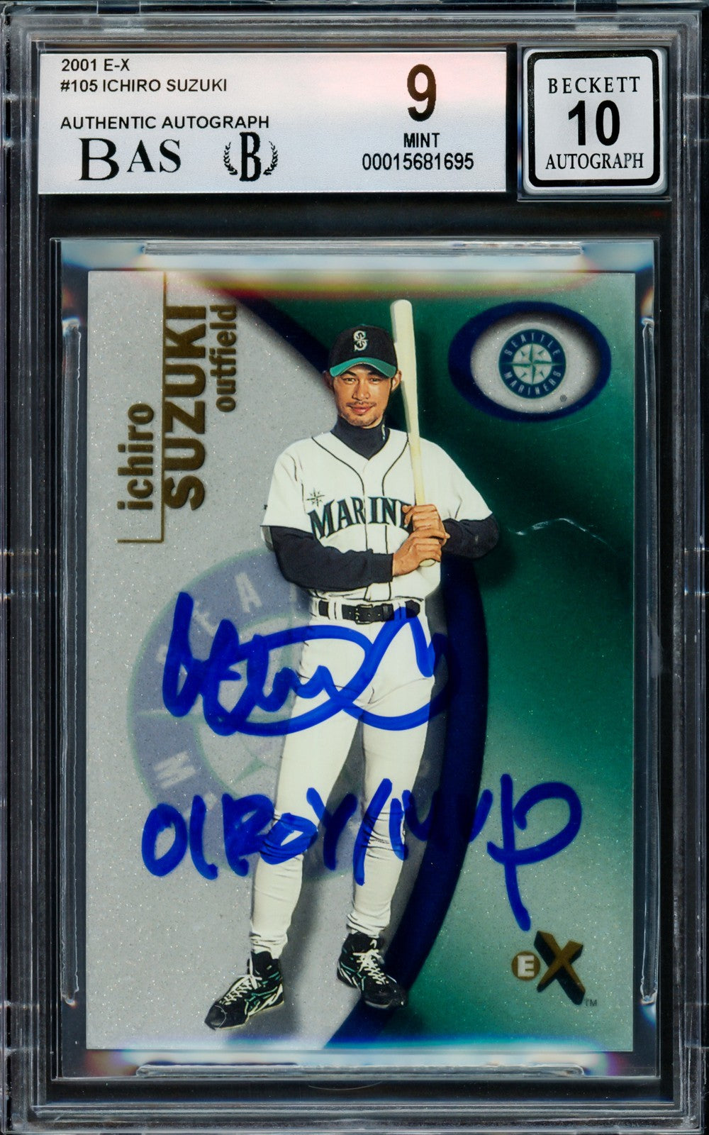 Ichiro Suzuki Auto Signed 2001 Fleer E-X RC 105 BGS 9 Sig 10 01 ROY/MVP Beckett