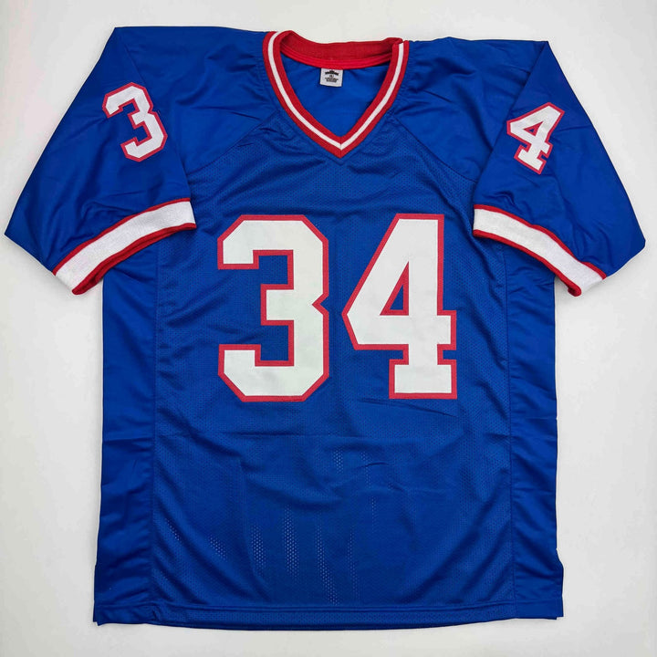 Autographed/Signed THURMAN THOMAS Buffalo Blue Football Jersey JSA COA Auto