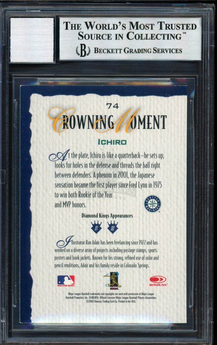Ichiro Suzuki Signed 2002 Donruss Diamond Kings Card 74 Mariners Auto 10 Beckett