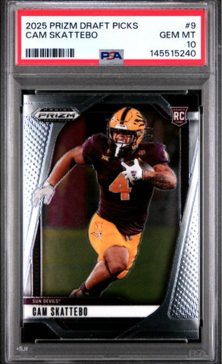 Graded 2025 Panini Prizm Draft Picks Cam Skattebo #9 Rookie Football Card PSA 10