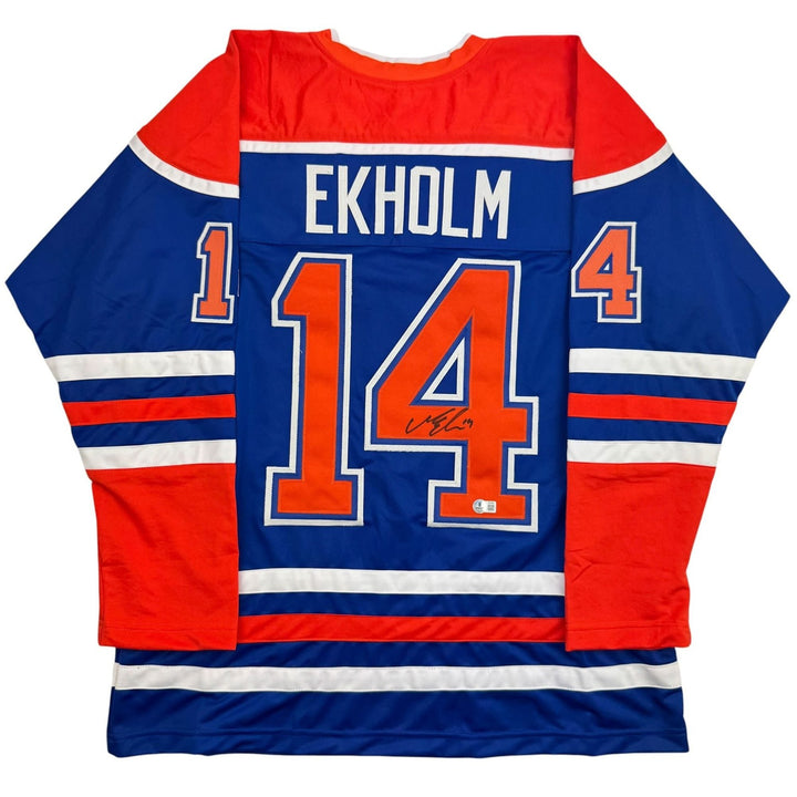 Autographed/Signed Mattias Ekholm Edmonton Blue Jersey Beckett BAS COA