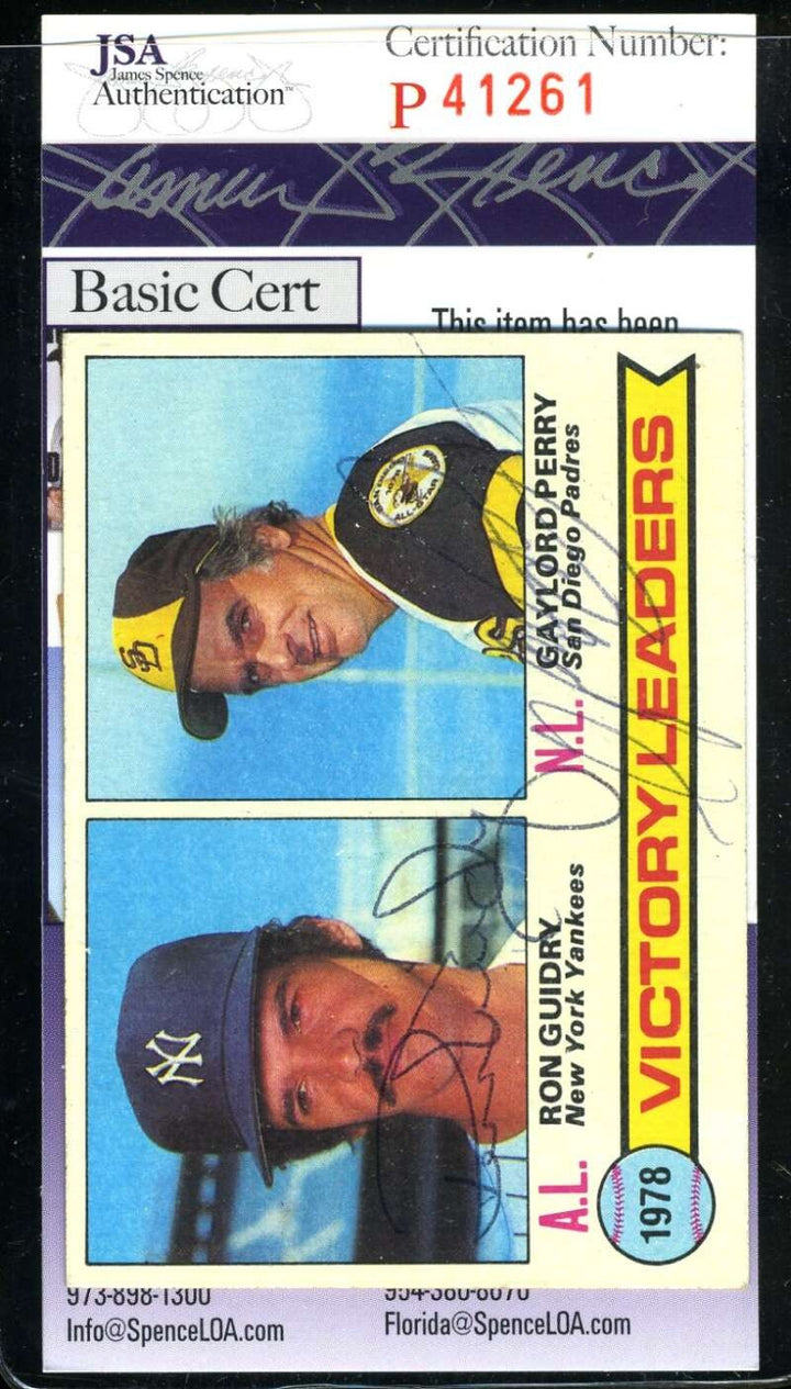 Ron Guidry Gaylord Perry JSA Coa Autograph 1979 Topps '78 Leaders Signed