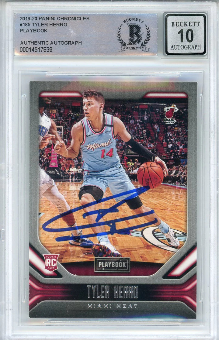 Tyler Herro Autographed 2019-20 Panini Chronicles Playbook Rookie Card #185 (BGS