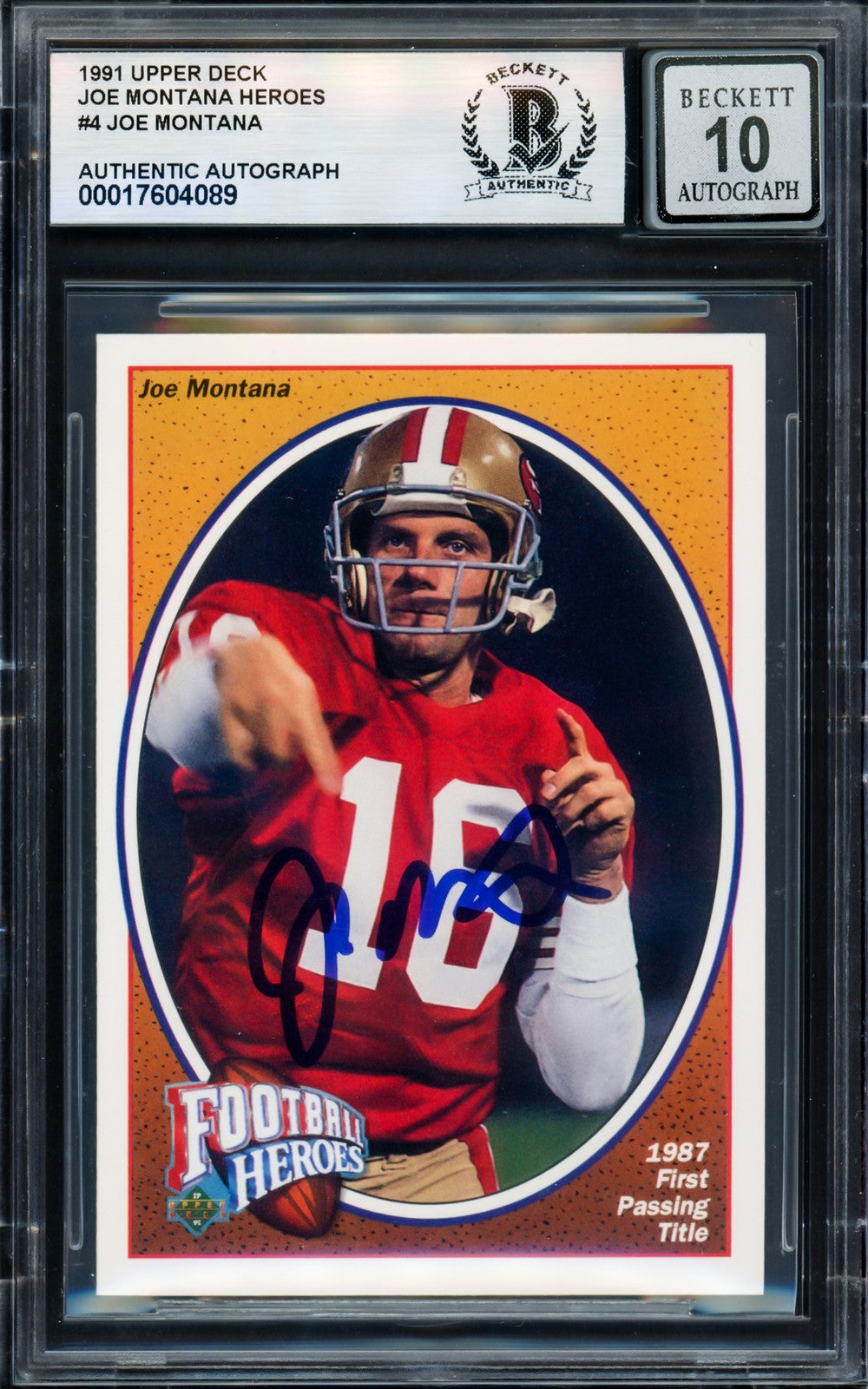Joe Montana Signed 1991 Upper Deck Heroes Card 4 49ers Sig 10 Beckett #17604089
