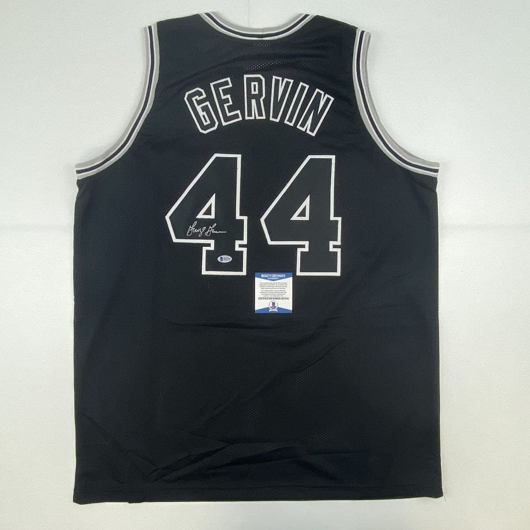 Autographed/Signed GEORGE GERVIN San Antonio Black Jersey Beckett COA
