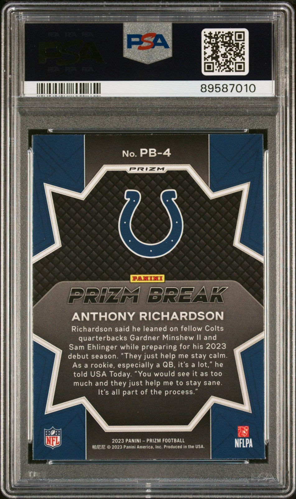 Graded 2023 Panini Prizm Anthony Richardson #PB4 Green Ice Football Card PSA 10