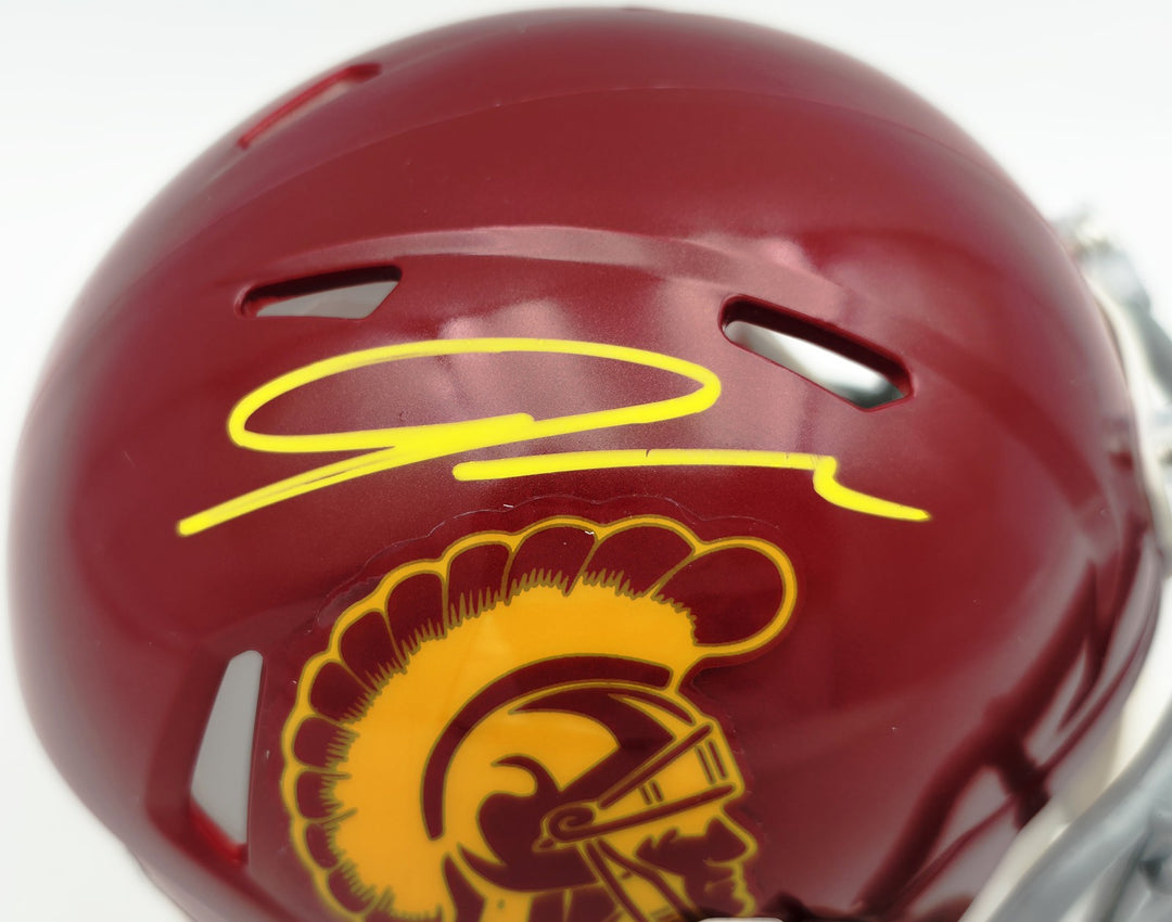 Jordan Addison Signed USC Trojans Red Speed Mini Helmet (In Yellow) Beckett