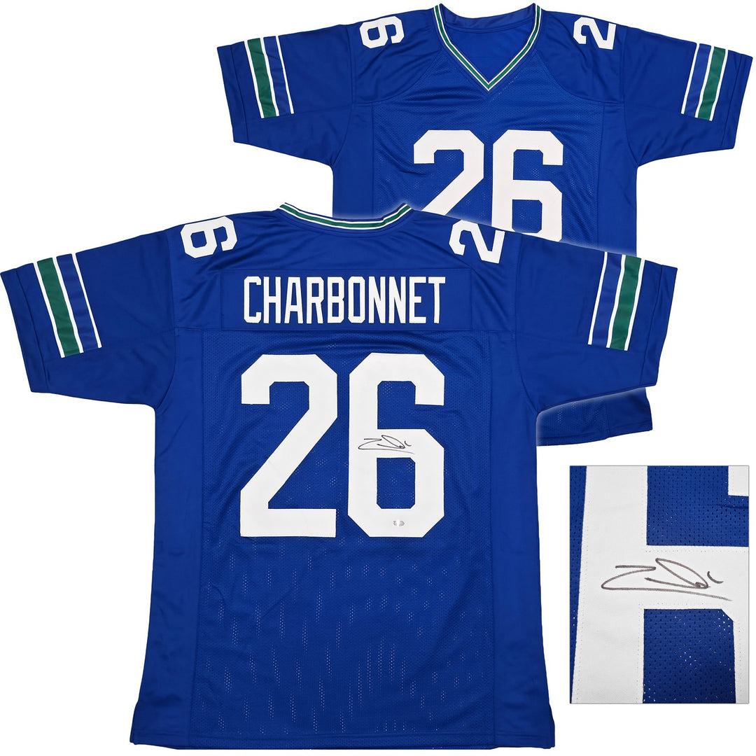 Seattle Seahawks Zach Charbonnet Signed Blue Throwback Jersey MCS Holo