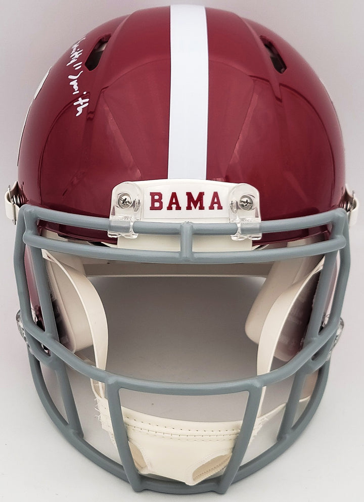 Devonta Smith Auto Alabama Crimson Tide Red FS Authentic Helmet Smitty Beckett