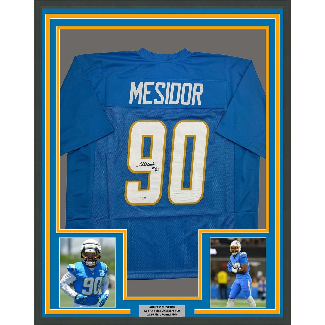 Framed Autographed/Signed Akheem Mesidor 35x39 LA Light Blue Jersey JSA COA