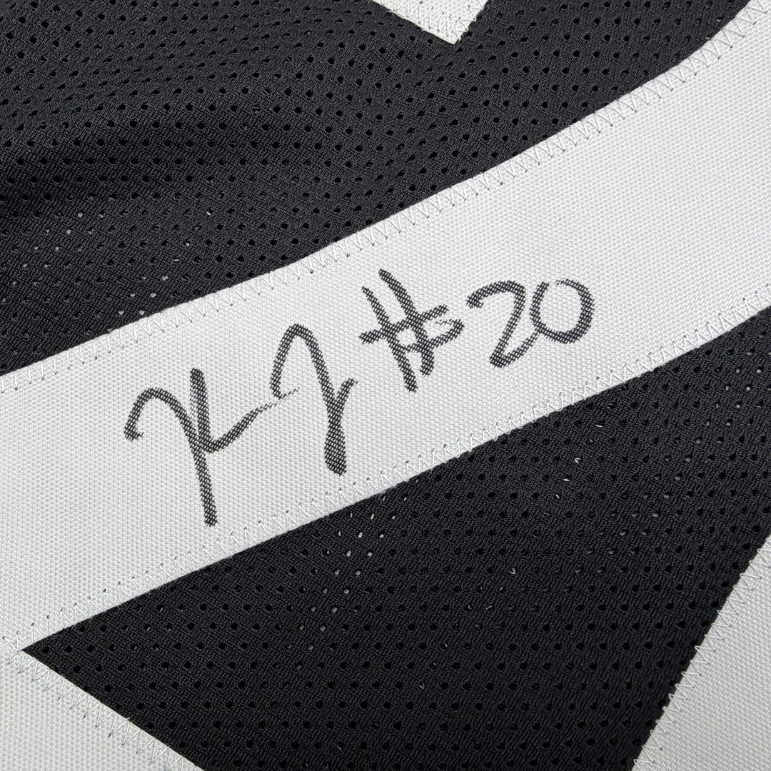 Autographed/Signed Kaleb Johnson Pittsburgh Black Football Jersey Beckett COA