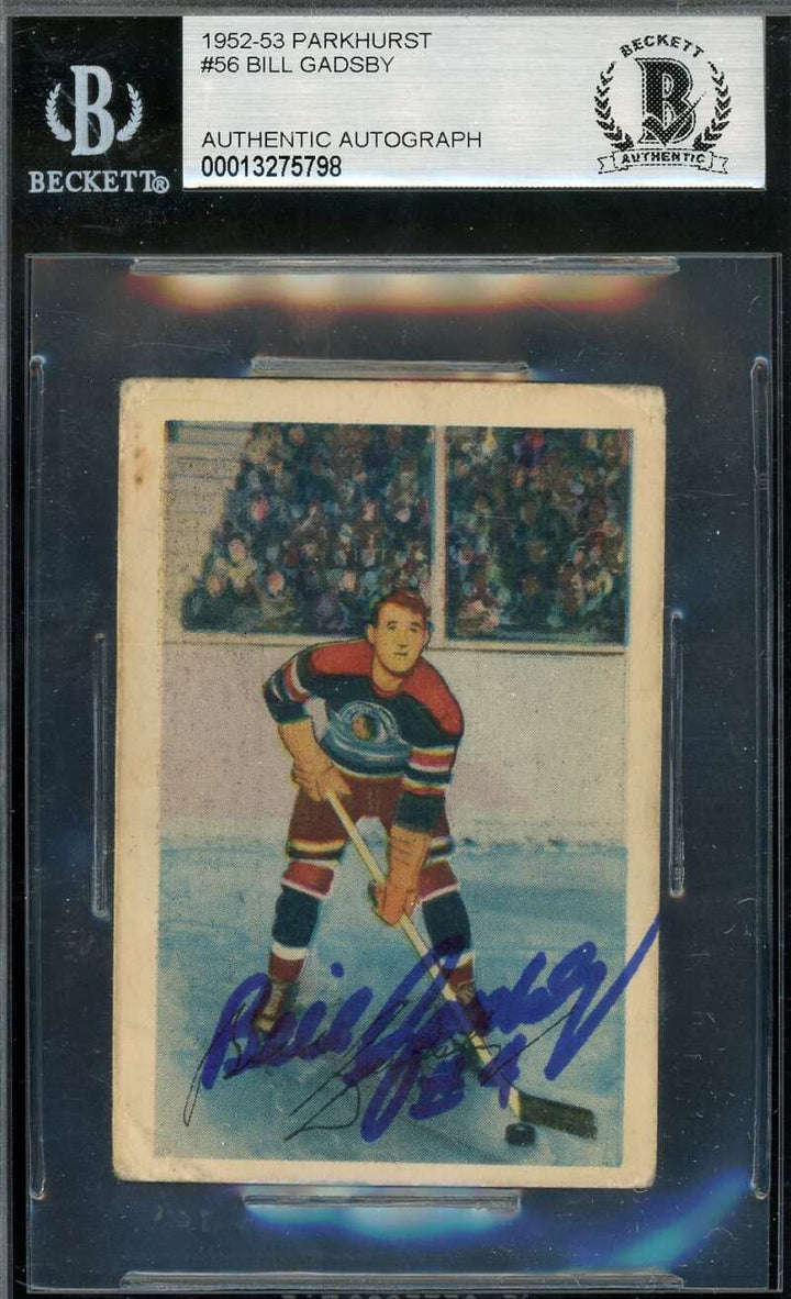Bill Gadsby Beckett BAS Signed 1952-53 Parkhurst Autograph
