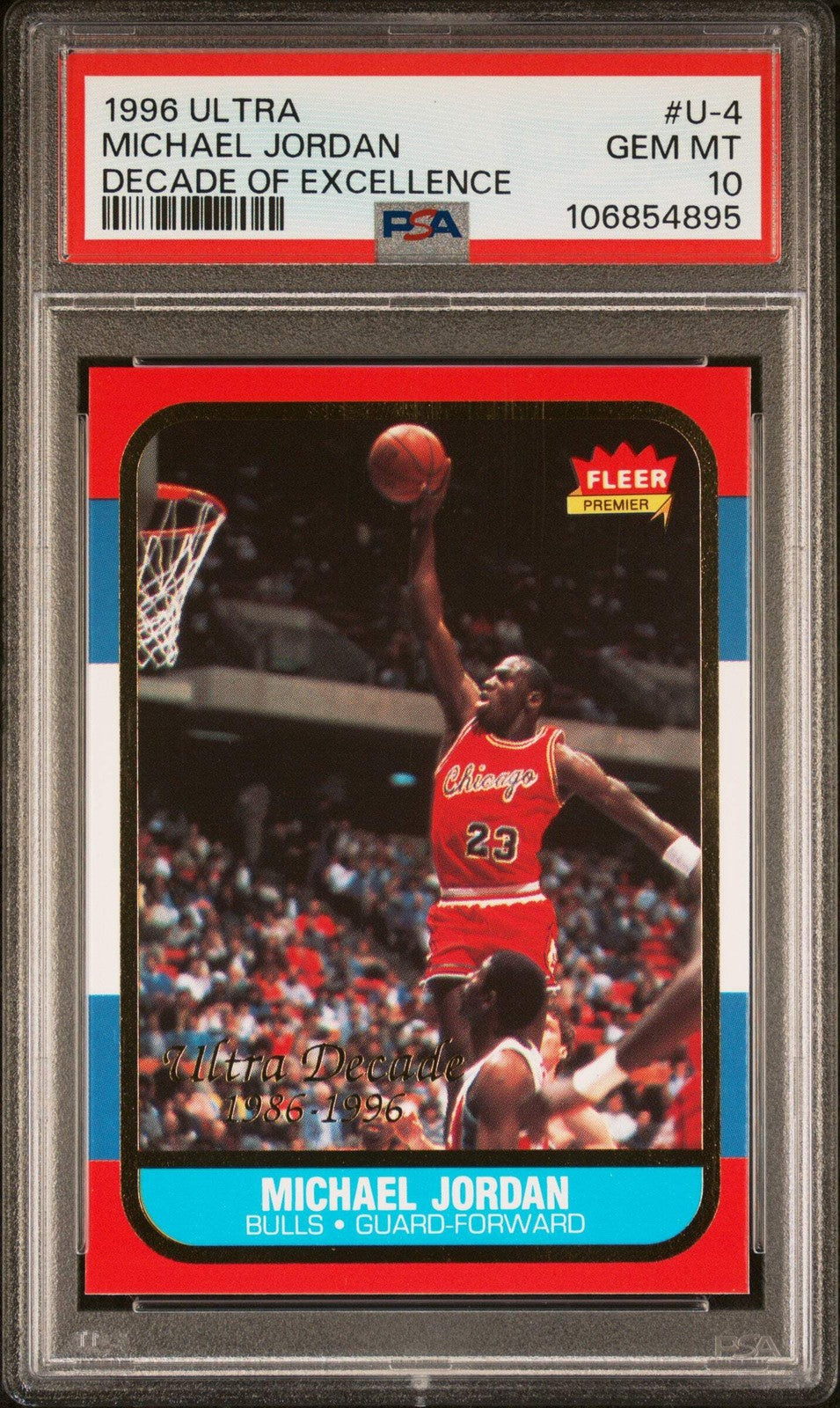 Graded 1996 Ultra Michael Jordan #U4 DOE Rookie Reprint Basketball Card PSA 10