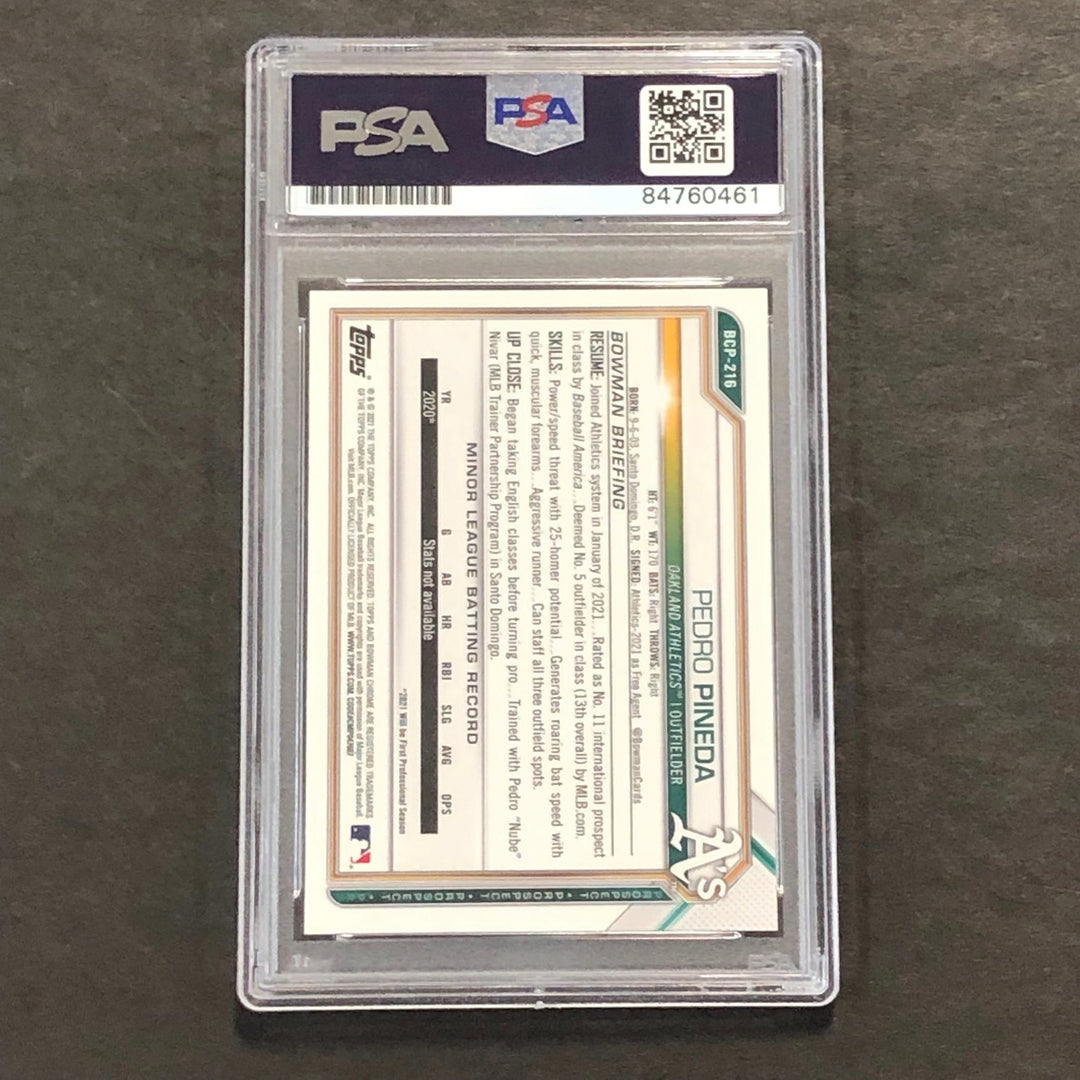 2021 Bowman Chrome #BCP-216 Pedro Pineda Signed Card PSA Slabbed Auto 10 A's
