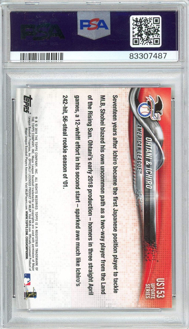 Graded 2018 Topps Update Shohei Ohtani/Ichiro Suzuki #US153 Baseball Card PSA 10