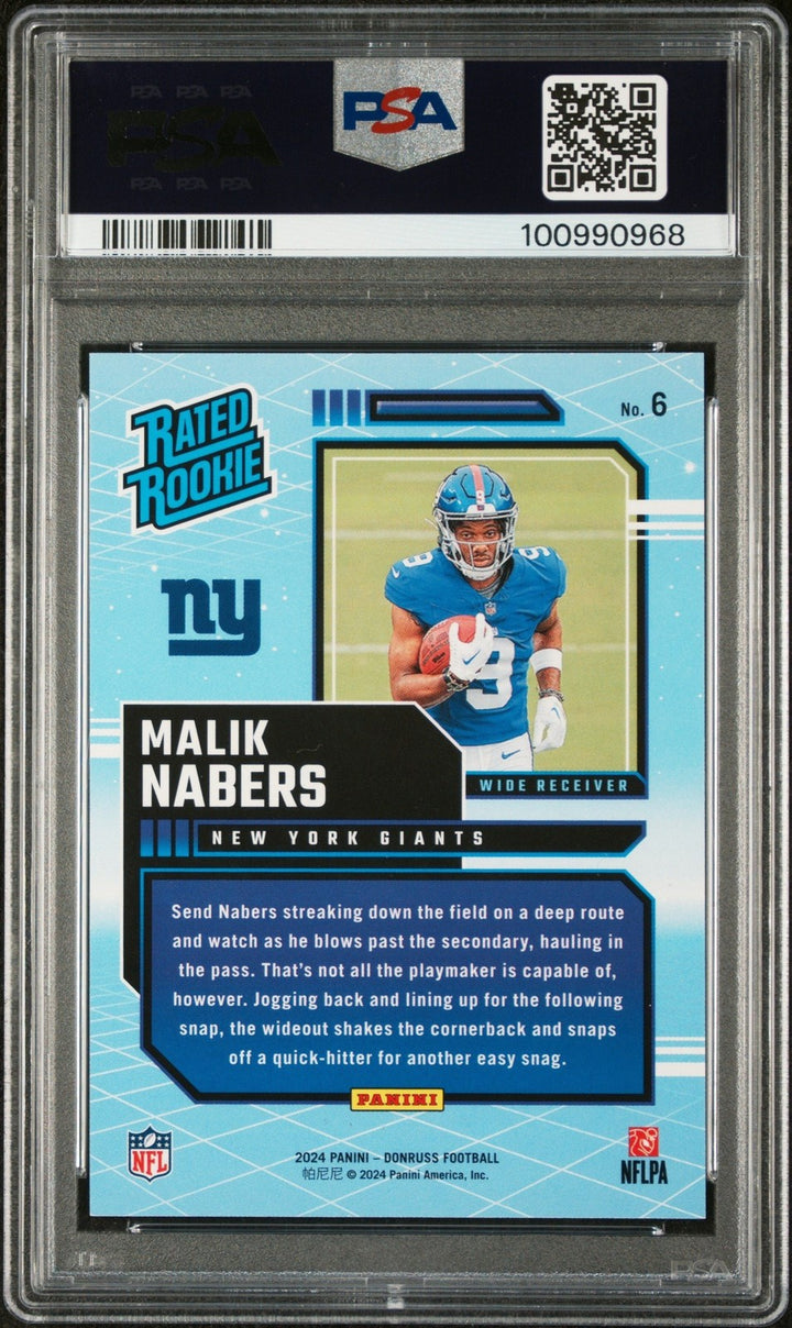 Graded 2024 Donruss Malik Nabers #6 Rated Rookies Retro Card PSA 10