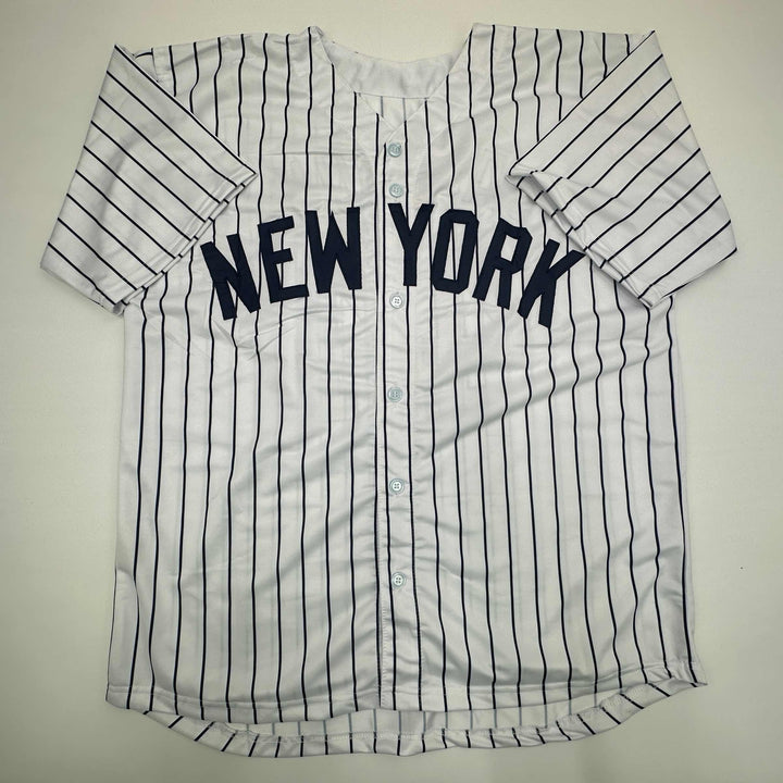 Facsimile Autographed Reggie Jackson New York Pinstripe Reprint Jersey Men's XL