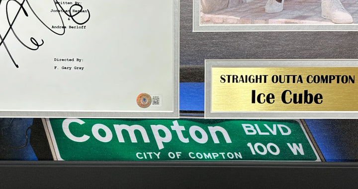 Ice Cube Autographed Script Straight Outta Compton Framed Collage BAS COA Photo