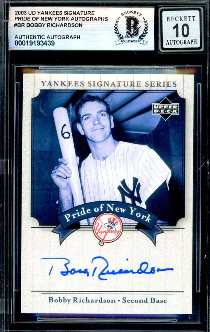 Bobby Richardson Gem Mint 10 Beckett BAS Signed 2003 Upper Deck Yankees Series