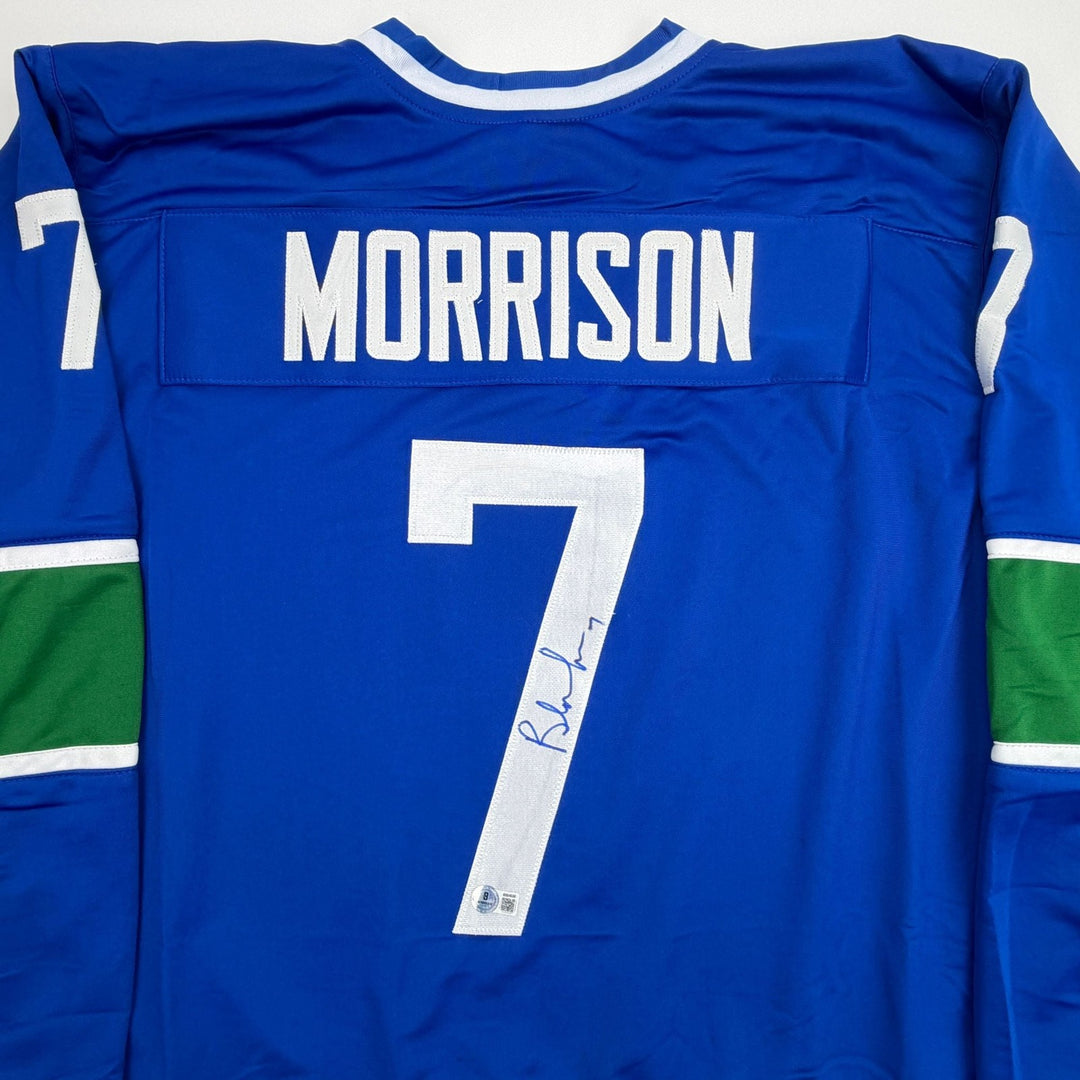 Autographed/Signed Brendan Morrison Vancouver Blue Jersey Beckett BAS COA
