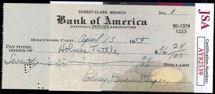Rod Steiger JSA Coa Signed 1955 Personal Check Autograph
