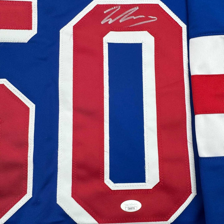 Framed Autographed/Signed Will Cuylle 35x39 New York Blue Jersey JSA COA