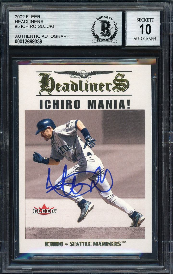 Ichiro Suzuki Signed 2002 Fleer Headliners Card 5 Mariners Auto 10 Beckett