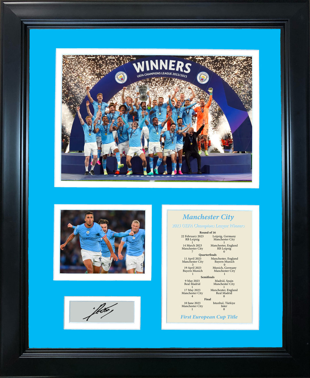 Framed Manchester City 23 Champions League Facsimile Engraved Auto 12"x15" Photo