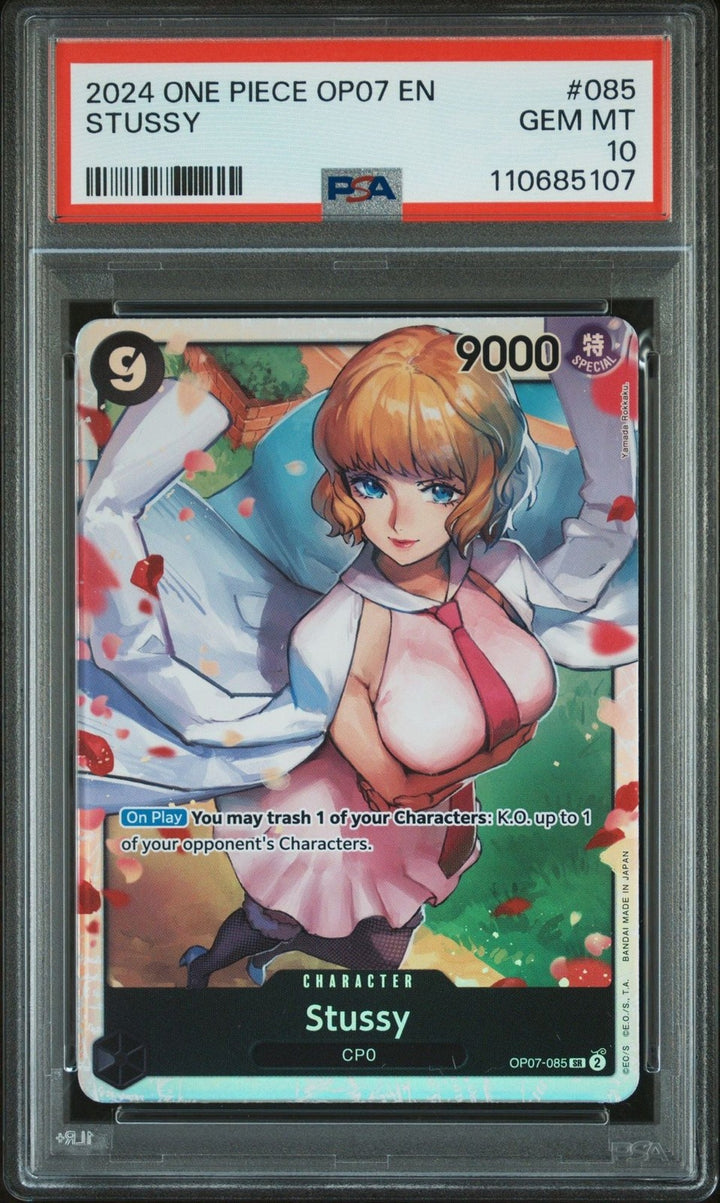 Graded 2024 One Piece Stussy 085 OP07 Trading Card Game PSA 10 Gem Mint