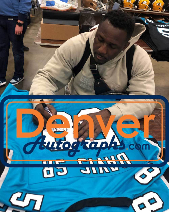 Thomas Davis Autographed/Signed Pro Style Blue XL Jersey Beckett 40165